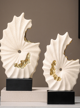 高档客厅陶瓷风生水起贝壳摆件