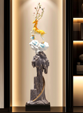 新中式家居竖高招财鹿装饰摆件