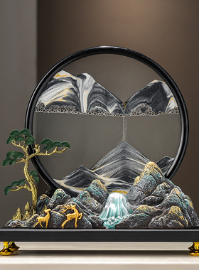 招财新中式流水生财流沙画摆件