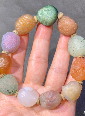 天然戈壁玛瑙原石 精品阿拉善奇石 多彩玛瑙原石手串 手链