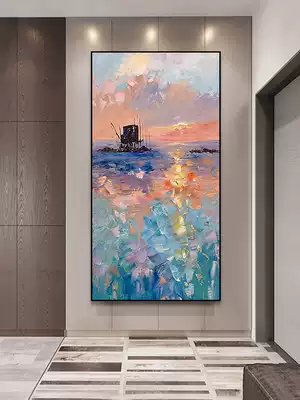 Hand-painted oil painting Sunrise landscape porch decorative painting modern simple abstract three-dimensional background wall large light luxury hanging painting