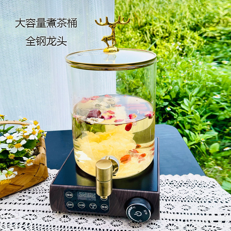 3L耐高温玻璃煮茶壶桶带龙头保电磁炉/陶炉