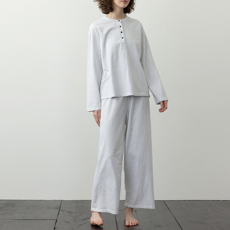 新款秋冬圆领睡衣套装花灰色棉质