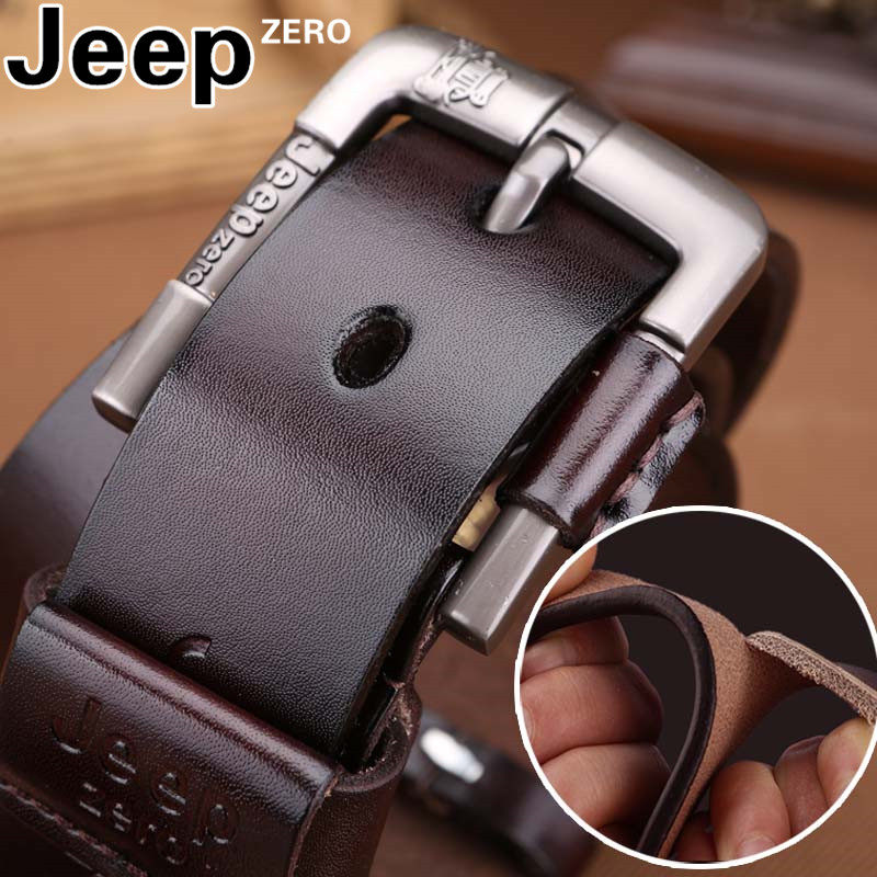 jeep吉普正品皮带男士真皮针扣纯牛皮青年休闲腰带中年裤带年轻人