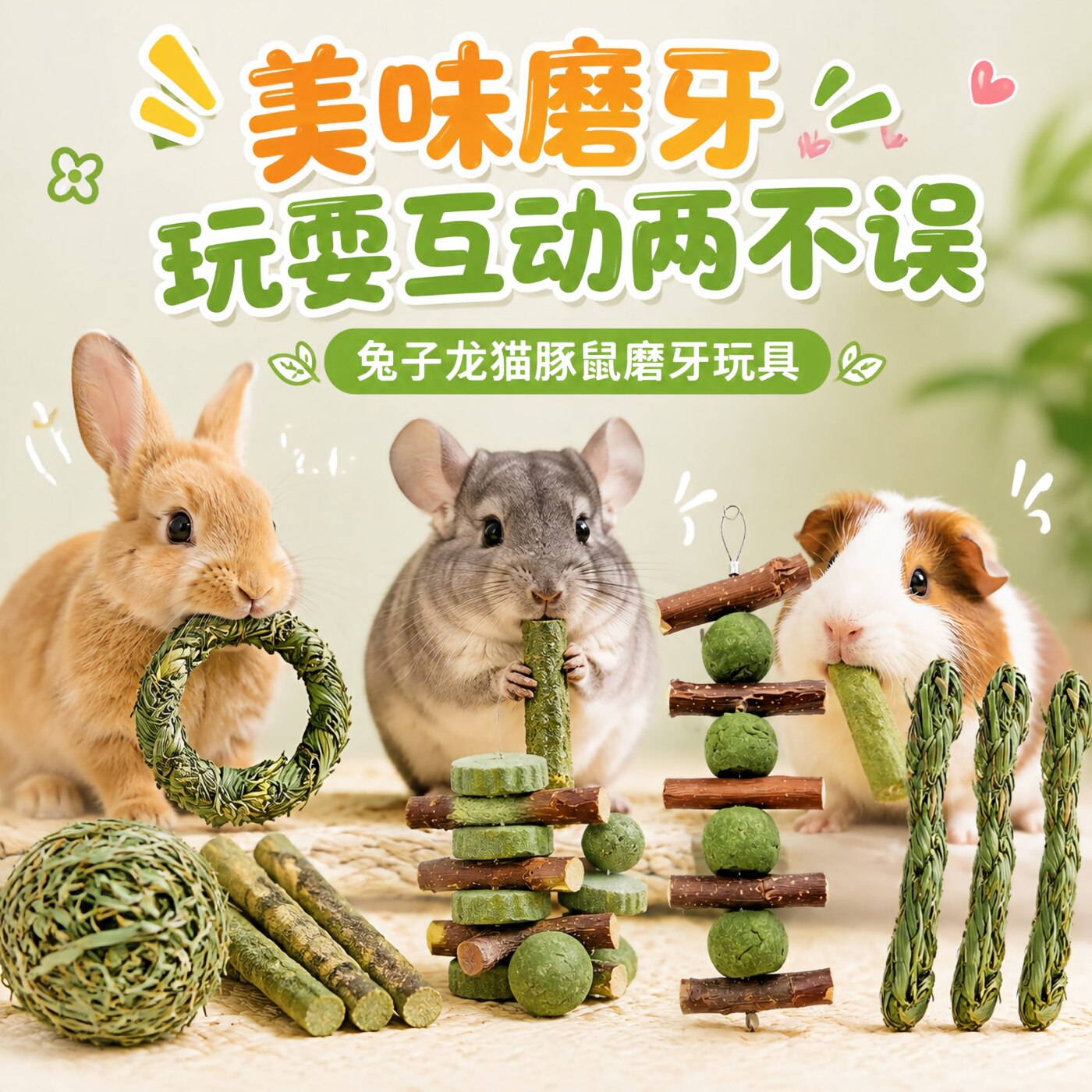 康必持苹果枝磨牙棒草饼串串