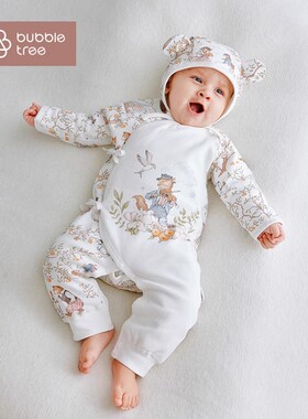 bubbletree婴儿爬服连体衣秋冬季夹棉百天宝宝新生儿纯棉衣服