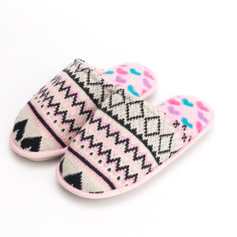 费尔岛风针织棉拖鞋冬季女保暖拖