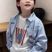 男孩春秋时尚 韩系男童衬衫 条纹衬衣2026新款 长袖 上衣儿童外套 春装