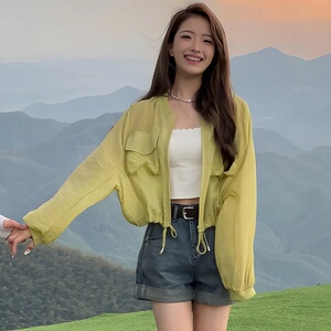 2024年新款夏季收腰短款宽松防晒外套女小个子白色开衫上衣空调衫