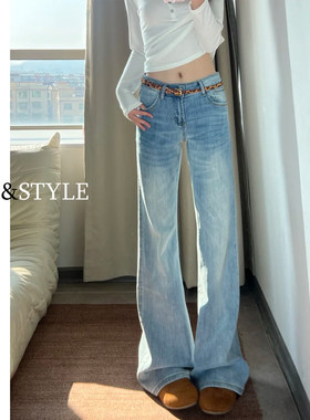 浅蓝色微喇牛仔裤女2026春季新款低腰显瘦辣妹小个子不贴腿喇叭裤