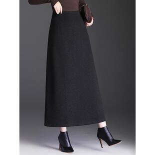 羊毛呢灰色半身裙长款女秋冬新款气质爆款裙子冬裙配大衣a字半裙