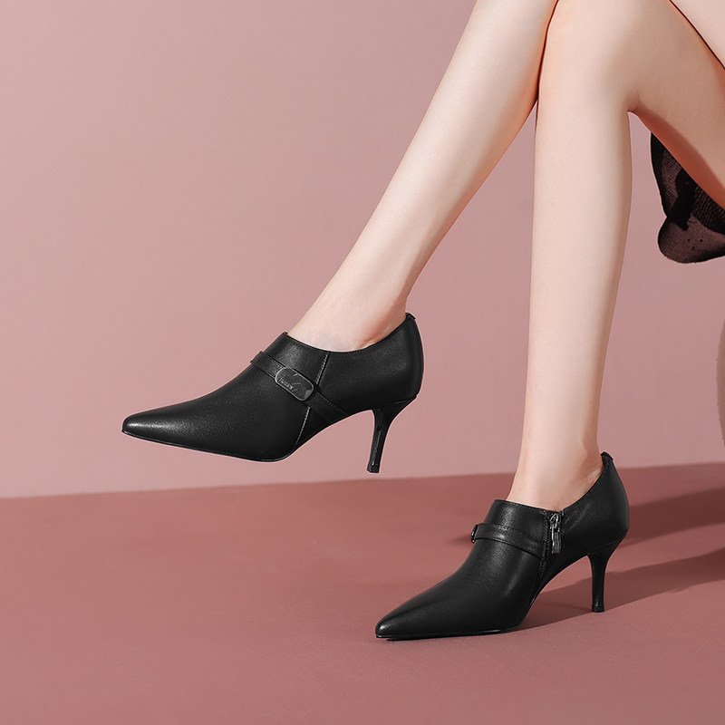 【里外全皮】2026秋季新款细跟简约黑色高跟鞋深口真皮罐罐单鞋女