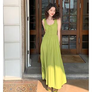 薄荷曼波海边甜美度假吊带法式 2025夏季 复古连衣裙超仙吊带长裙女