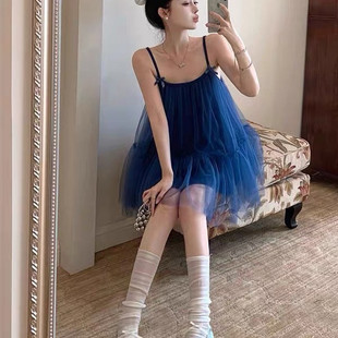 2025夏季吊带裙纯欲风多巴胺爆款韩版洋气超仙网纱蓬蓬仙女短裙女