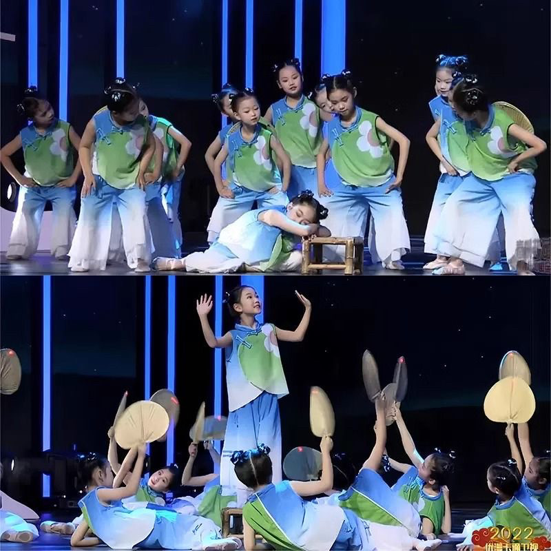 小荷风采童年夏夜演出服儿童舞蹈民族扇子舞舞台外婆桥道具表演服