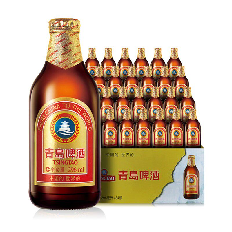 tsingtao青岛啤酒金质小瓶棕金小麦醇正整箱畅饮小棕瓶296ml*24瓶