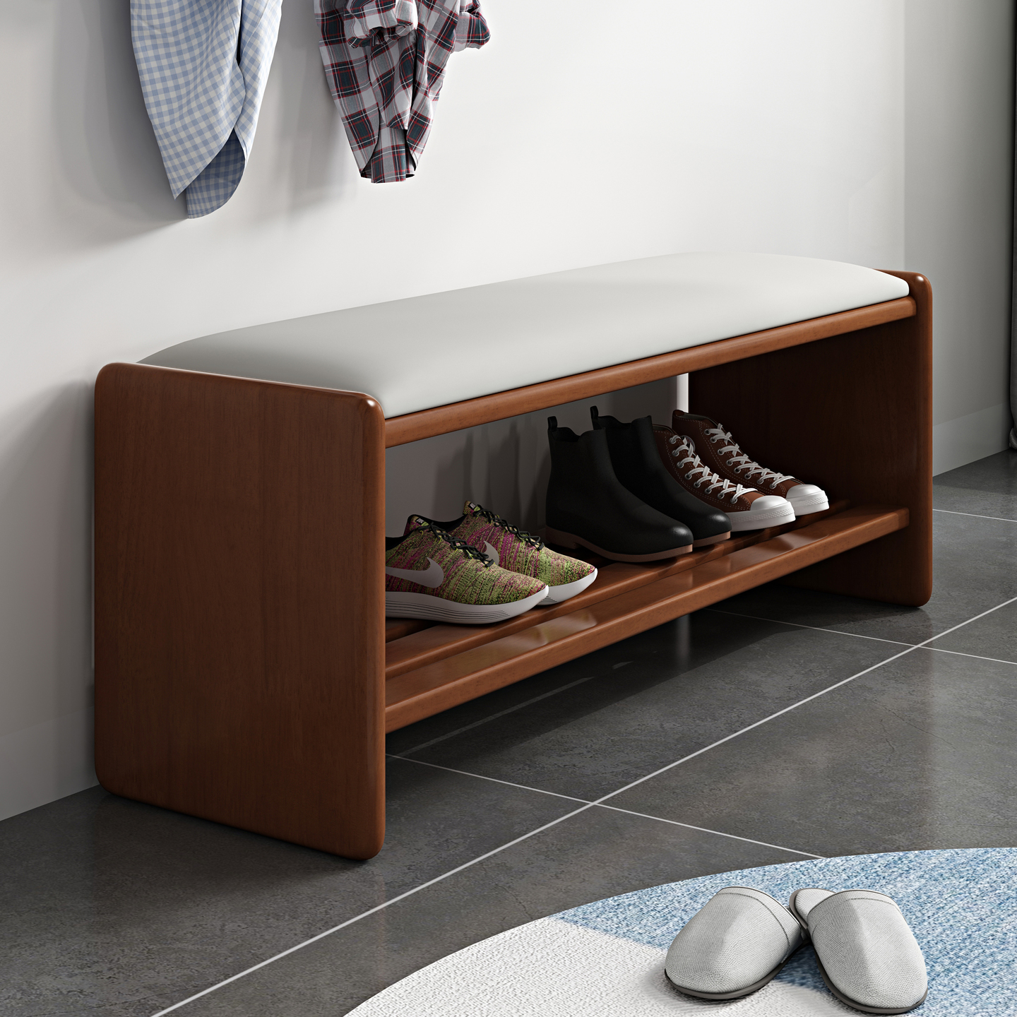 实木鞋柜坐凳一体换鞋凳