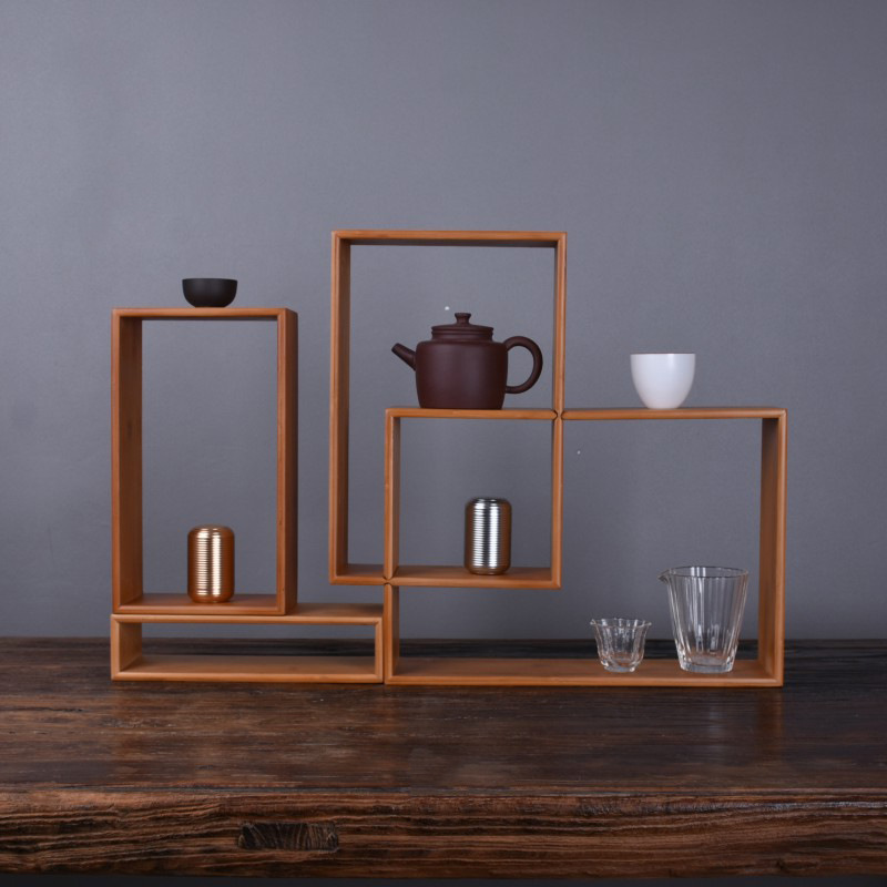 博古架竹制中式茶具架