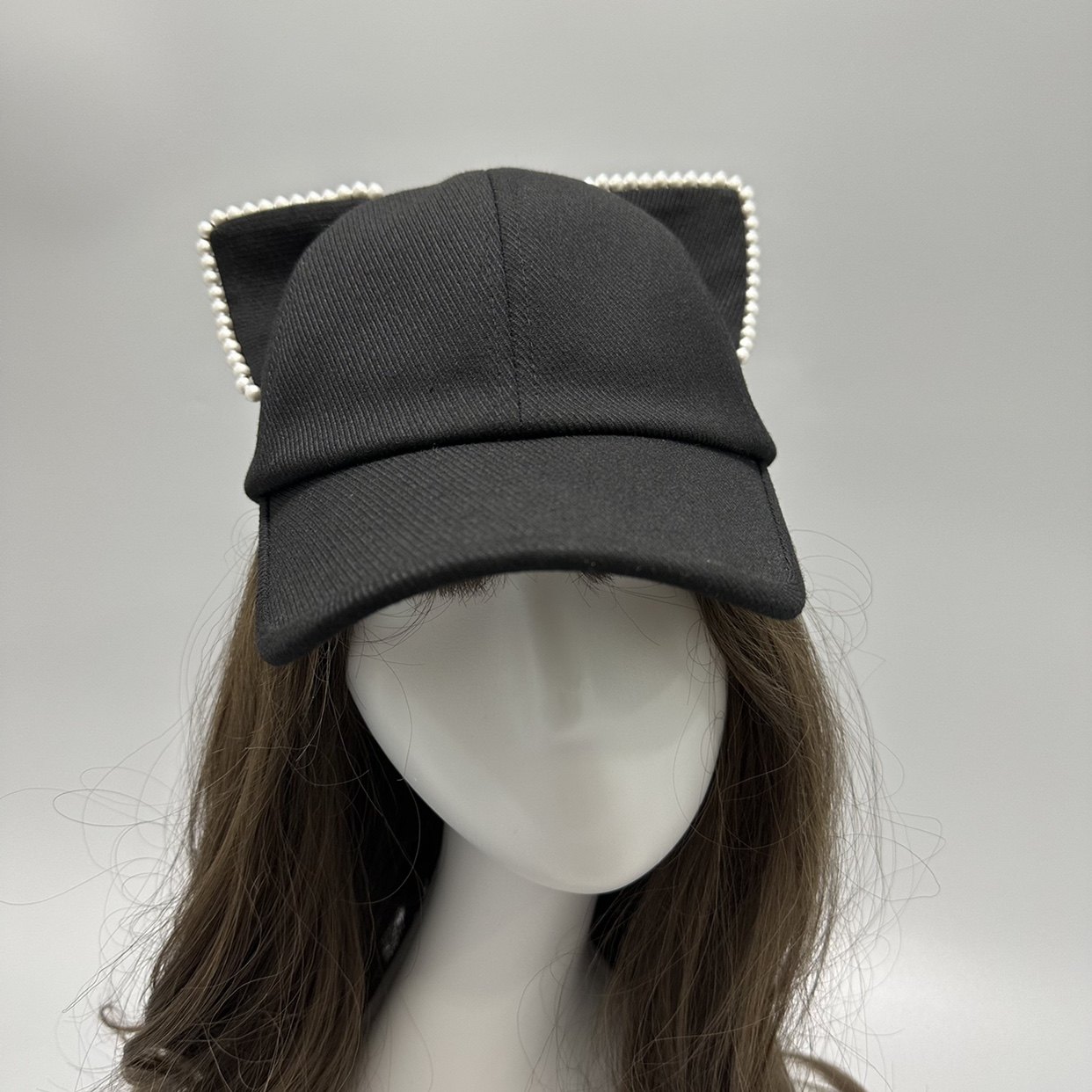 25Ln新款珍珠猫耳朵鸭舌棒球帽小香风可爱韩版休闲小众ins个性帽