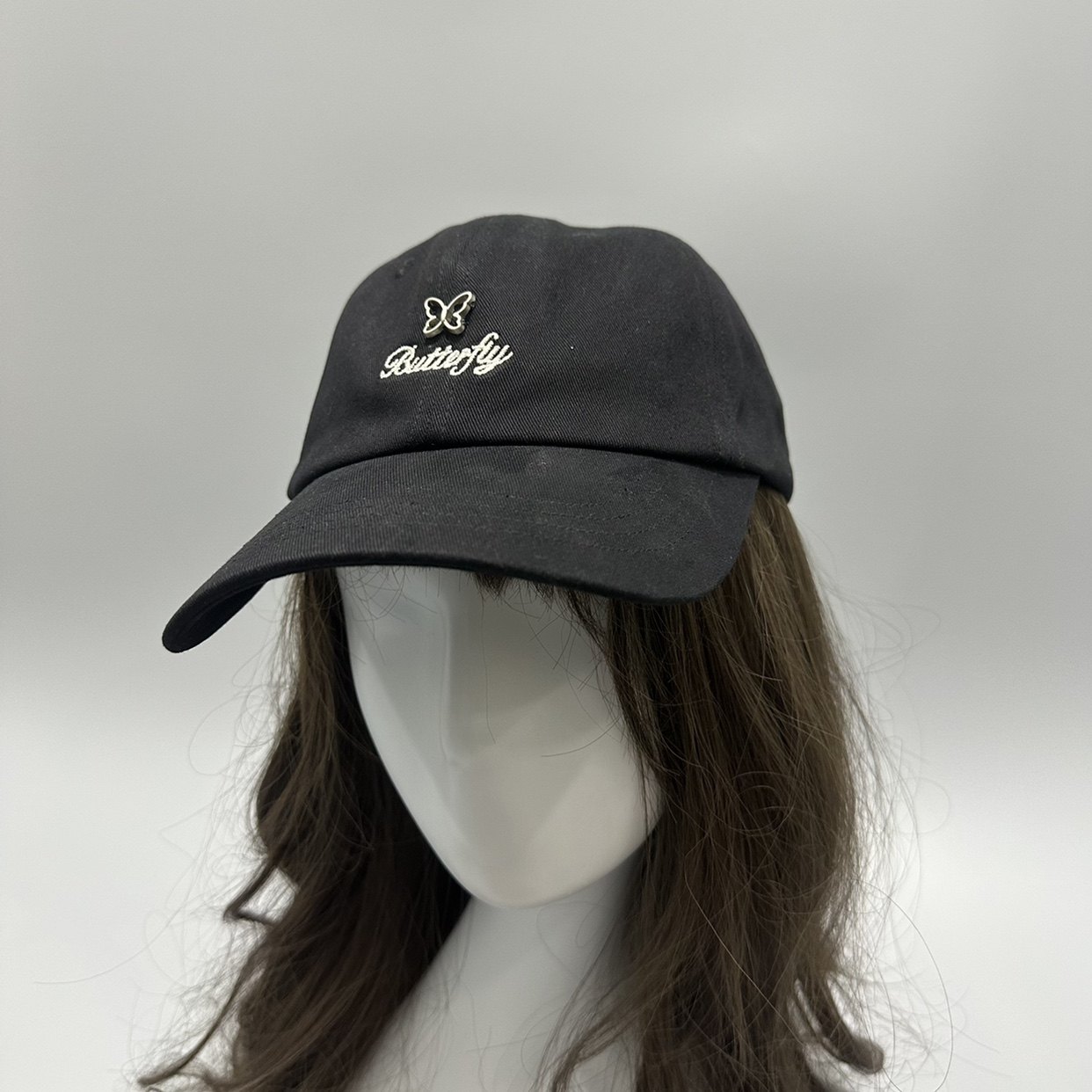 24年简约夏季刺绣字母蝴蝶帽子棒球帽百搭鸭舌帽男女情侣刺绣休闲