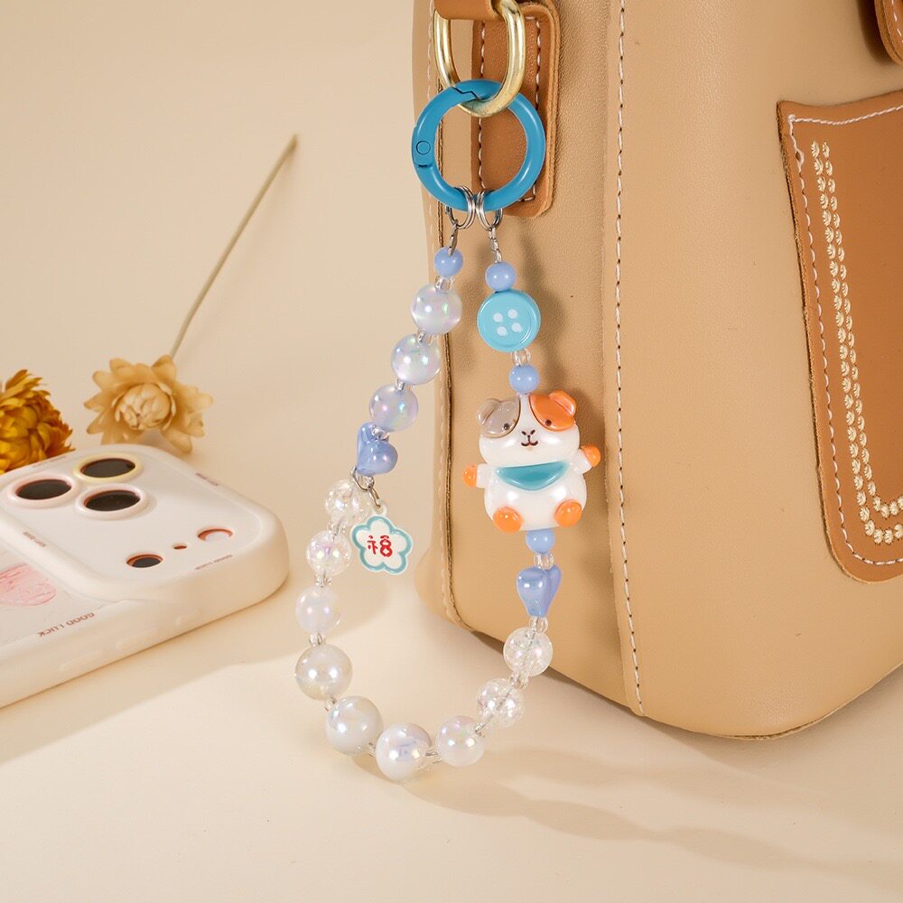 多巴胺可爱呆萌卡通豚鼠小狗公仔串珠吊坠手机包包挂件链条配饰品