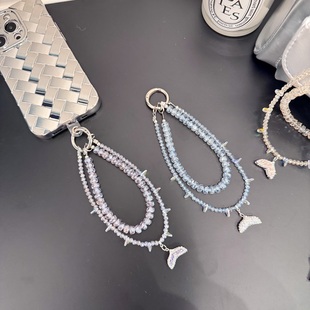 亮闪闪水晶双层美人鱼尾水晶串珠温柔气质少女手机挂件链条箱包饰