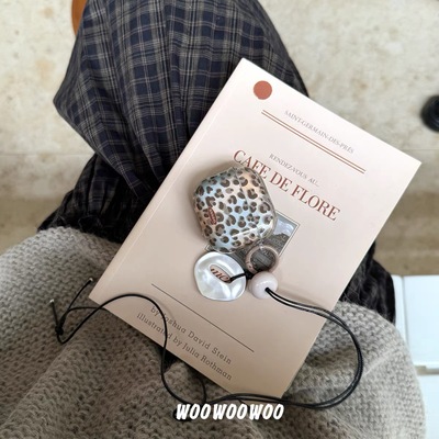 文艺复古风高级感渐变豹纹贝壳晕染蓝灰适用苹果airpod3/4代个性珍珠母贝链挂脖防丢耳机保护套pro3装饰壳美