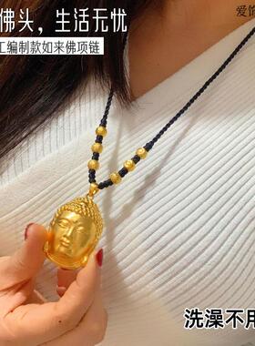 沙金麻花链女大佛头毛衣链不掉色