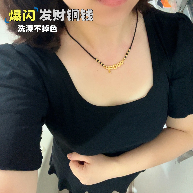 越南沙金项链女款2025新款爆款小众锁骨链颈链铜合招财锁骨链配饰