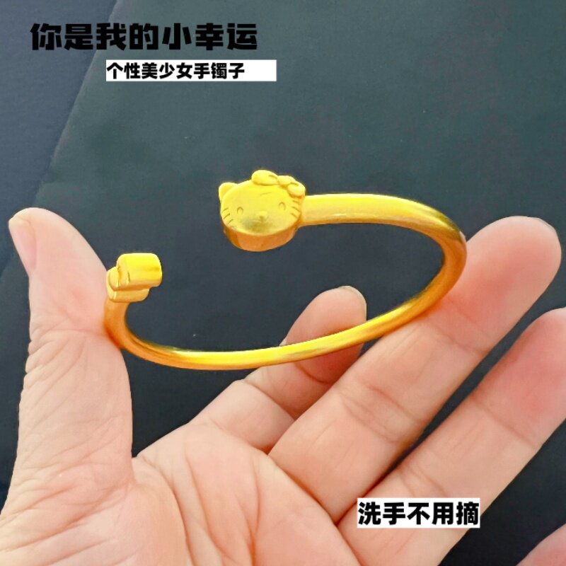 哈喽KT铜镀金手镯子时尚少女可爱学生久不褪色女款猫咪蝴蝶结手环