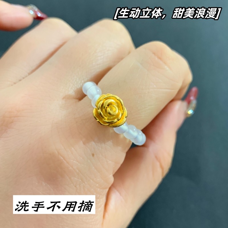 女越南沙金时尚玫瑰花戒指不掉色