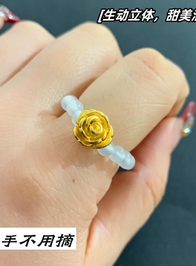女越南沙金时尚玫瑰花戒指不掉色