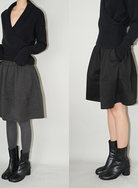 AIRROOM小气质时髦复古宽松花苞中裙口袋a字毛呢显瘦半身裙女秋冬