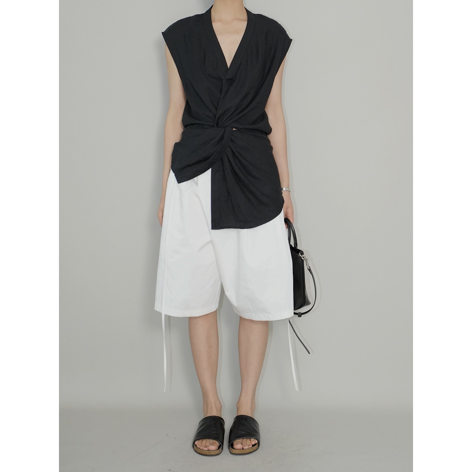 AIRROOM纽结无袖亚麻衬衫上衣