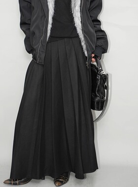 AIRROOM小众暗黑系复古百褶裙毛呢半身长裙经典设计款百搭街头