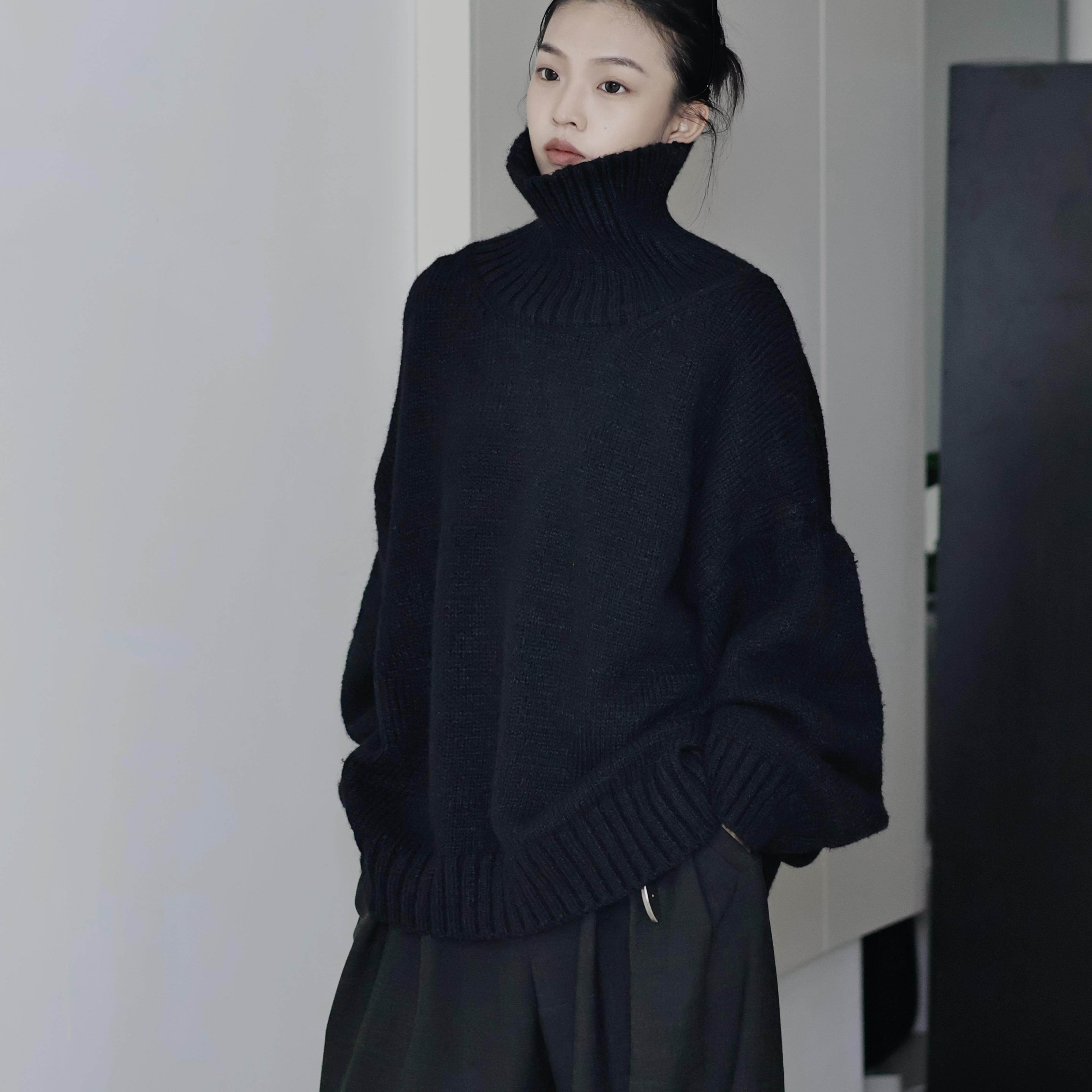 AIRROOM黑色系bi备纯色慵懒绵羊毛外穿大毛衣极简保暖针织上衣冬,女装/女士精品,毛衣,淘宝优惠券,粉丝福利购,淘宝优惠卷