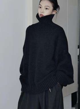 AIRROOM黑色系bi备纯色慵懒绵羊毛外穿大毛衣极简保暖针织上衣冬