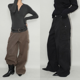 AIRROOM街头显瘦加绒复古百搭工装 阔腿设计感慵懒牛仔裤