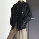 AIRROOM 机车无性别秋冬夹克外套女 小众复古宽松黑色皮衣翻领长袖