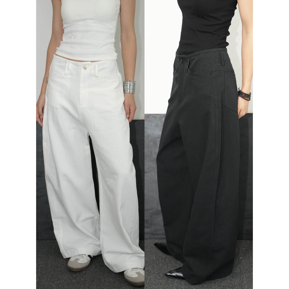 AIRROOM法式极简宽松阔腿牛仔裤