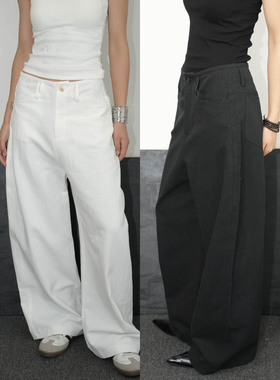 AIRROOM「复古早秋」法式极简宽松松弛垂感纯色阔腿牛仔裤