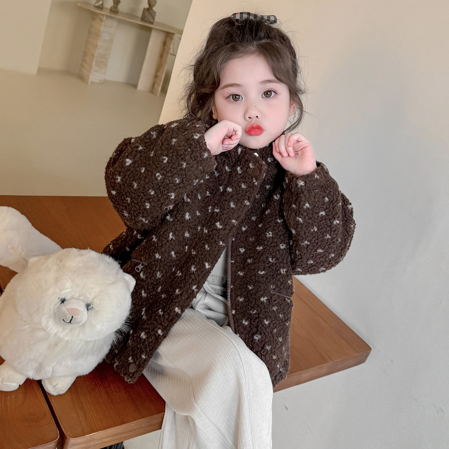 女童外套冬季儿童洋气加绒棉服中大童羊羔绒上衣女宝宝加厚耐脏