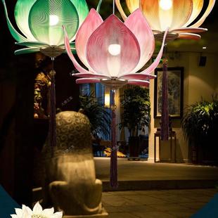 新中式莲花荷花吊灯渐变餐厅茶室走廊酒店佛堂禅意古典中国风装饰