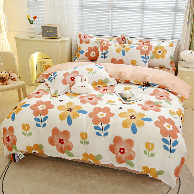 四季全棉纯棉四件套被套床单学生宿舍三件套简约床上用品