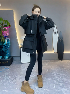 收腰女款 工装 中长款 冬季 冲锋衣保暖外套 派克羽二棉服女2025新款