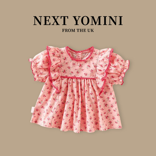 英国NEXT YOMINI女宝宝碎花韩版娃娃衫夏上衣女童花边婴幼儿童装