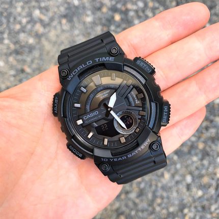 特价CASIO卡西欧双显运动学生防水十年电力石英表AEQ-110W S810W