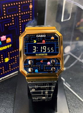 特价卡西欧CASIO吃豆人限量联名方块金属腕表A168WEPC A100WEPC