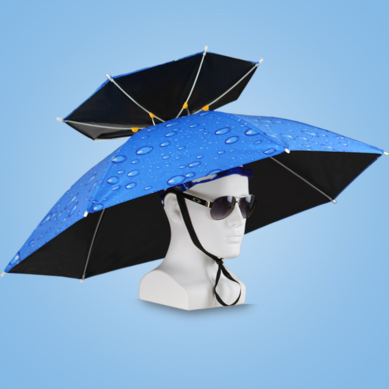 头戴伞钓鱼伞帽双层遮阳防晒折叠大号干活采茶环卫户外太阳斗笠伞