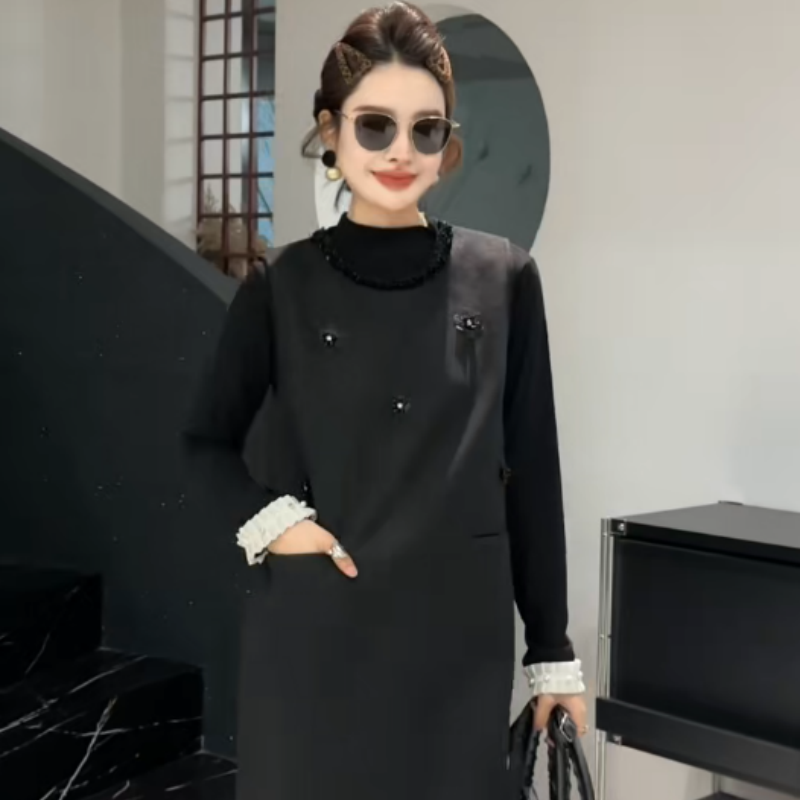 2026春秋季新款薄款毛呢时尚套装女优雅马甲款连衣裙打底衫两件套,女装/女士精品,时尚套装,淘宝优惠券,粉丝福利购,淘宝优惠卷